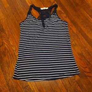 EUC Pink Rose navy + white striped tank!